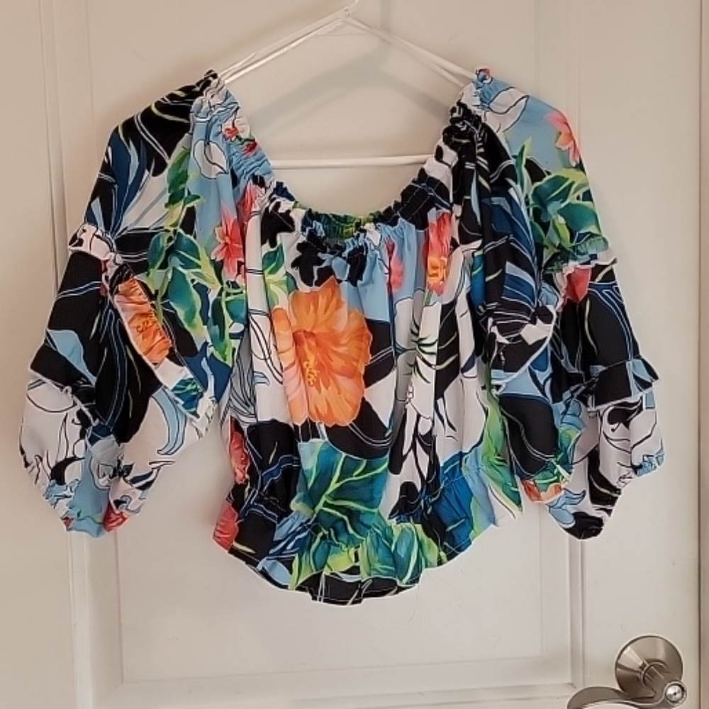 Rachel Zoe Womens Floral Cropped Blouse 3/4 Sleeve Size Medium - Picture 1 of 8